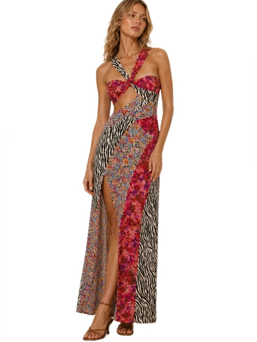 For Love & Lemons Zebra Floral Cutout Maxi Dress Slit Size M NWT